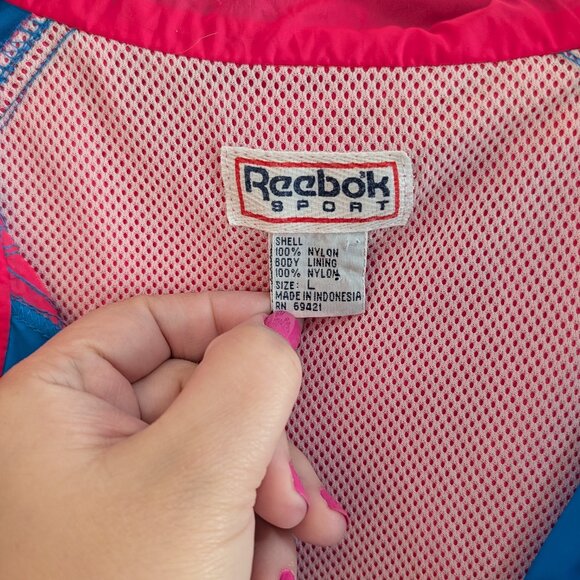 Vintage 1990s Reebok Sport Windbreaker Pink & Blue Size L - Picture 2 of 5